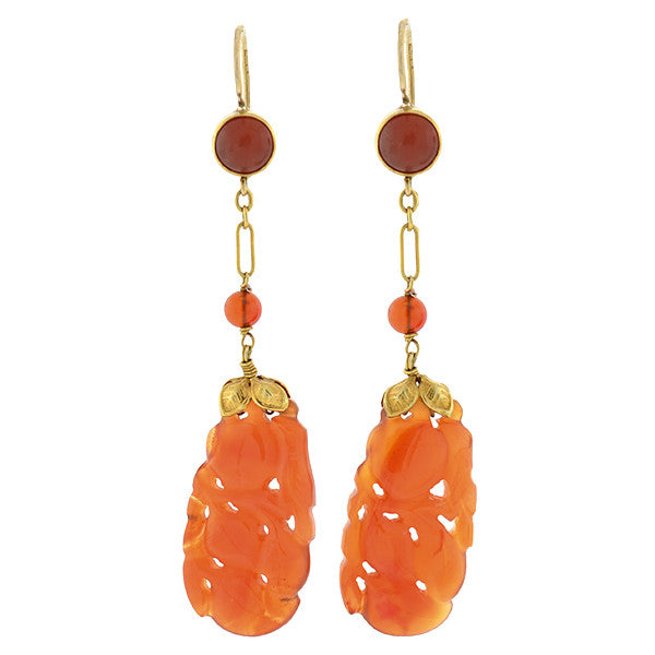 Art Deco 14kt Carved Carnelian Earrings