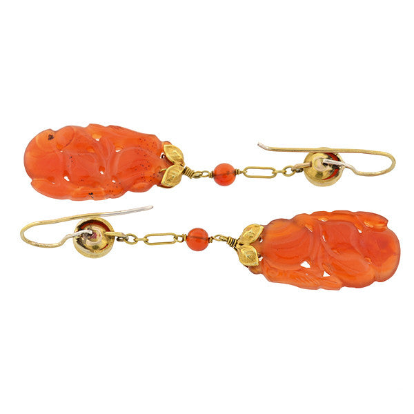 Art Deco 14kt Carved Carnelian Earrings