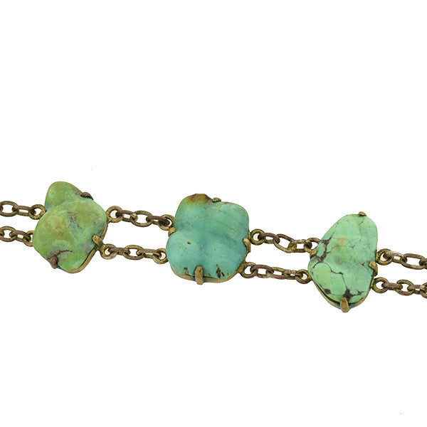 Vintage Chinese Brass & Natural Turquoise Nugget Link Bracelet