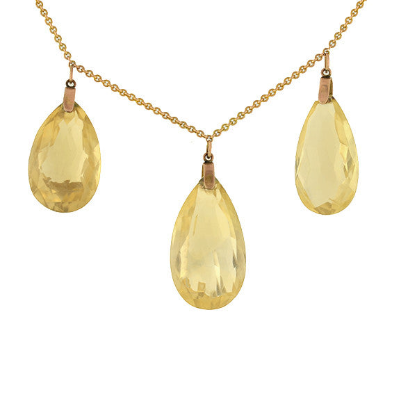 Late Victorian 14kt Teardrop Citrine Briolette Trio Necklace