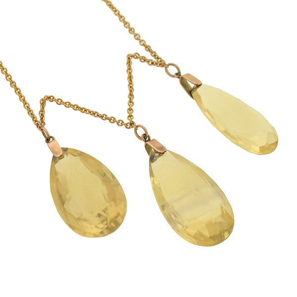 Late Victorian 14kt Teardrop Citrine Briolette Trio Necklace