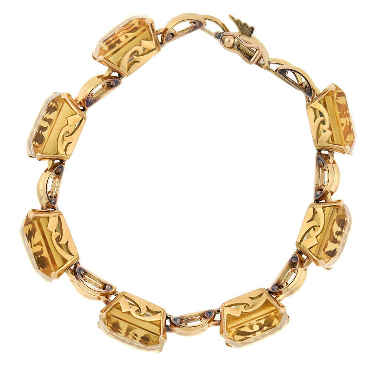 Retro 14kt Yellow Gold Citrine Link Bracelet