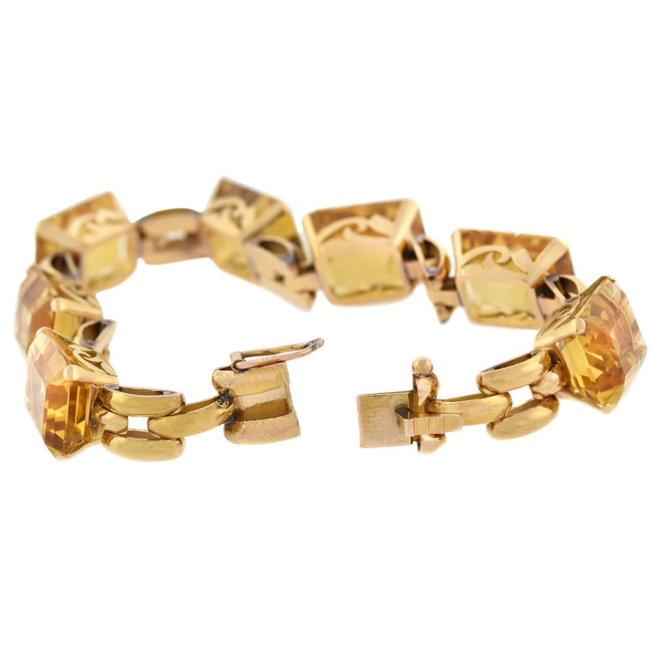 Retro 14kt Yellow Gold Citrine Link Bracelet