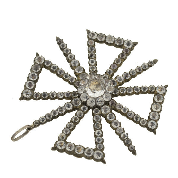 Victorian Large Sterling & French Paste Maltese Cross Pendant