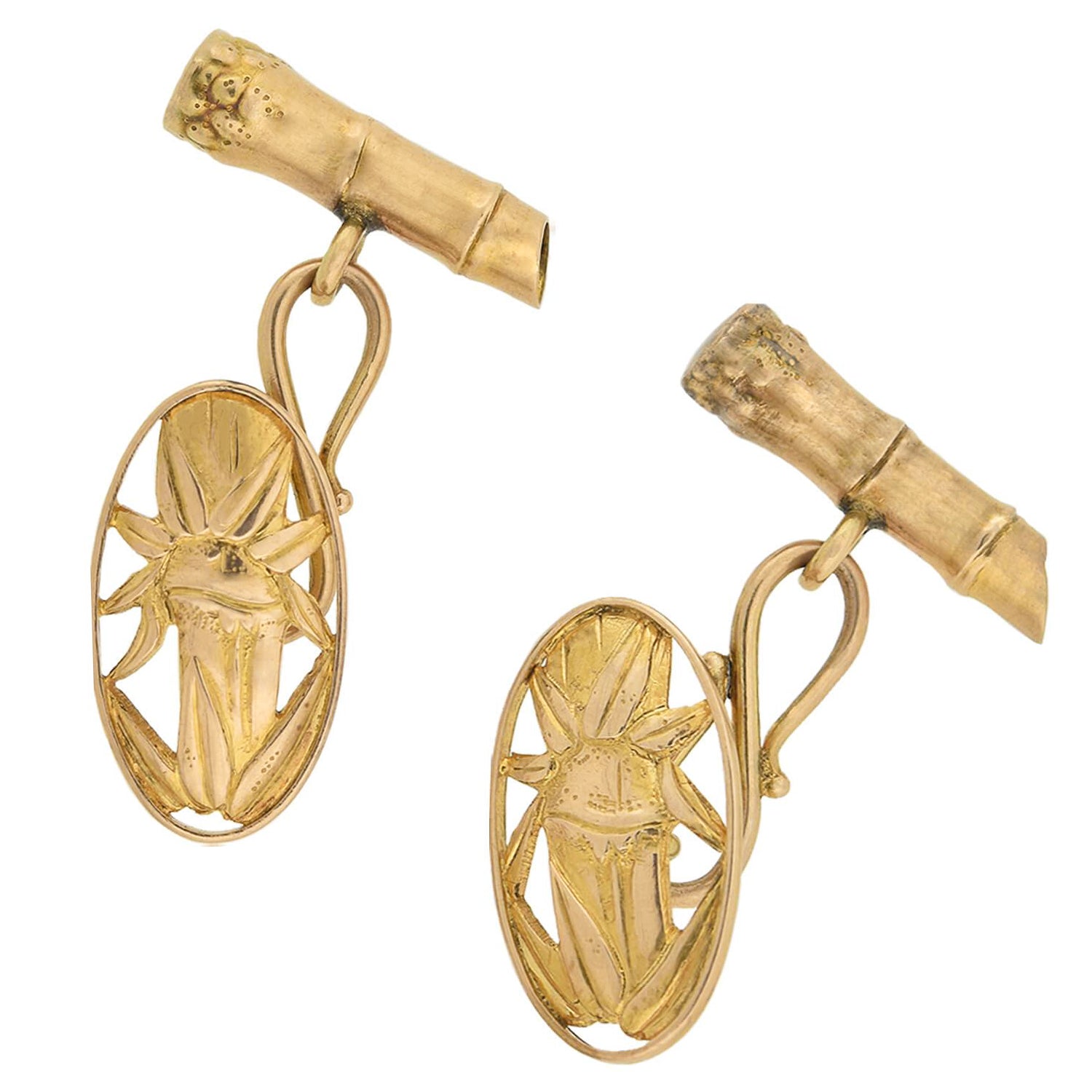 Vintage 18kt Bamboo Motif Double-Sided Cufflinks