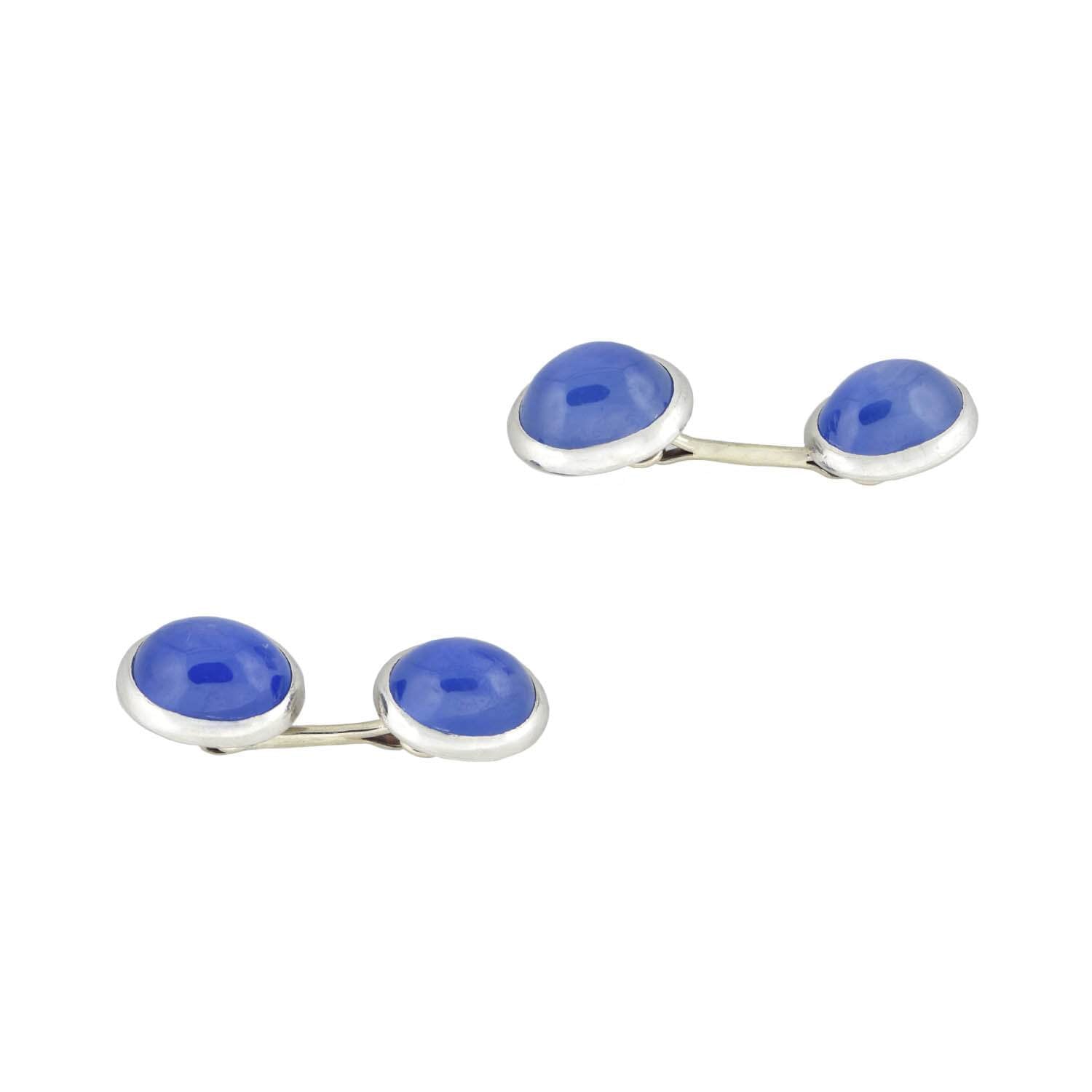 Art Deco Platinum Natural Ceylon Sapphire Cabochon Cufflinks