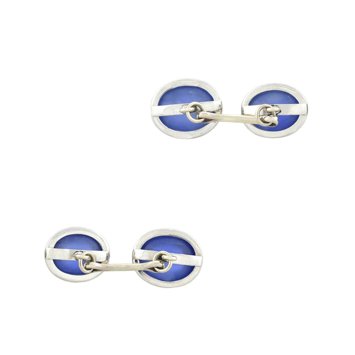 Art Deco Platinum Natural Ceylon Sapphire Cabochon Cufflinks