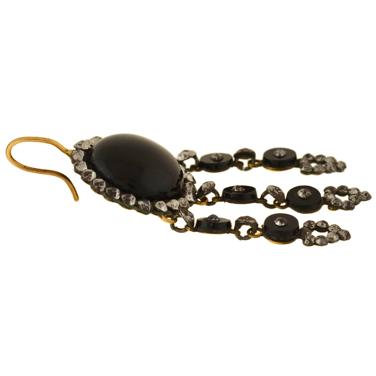 Victorian 14kt Onyx + Cut Steel Dramatic Dangle Earrings