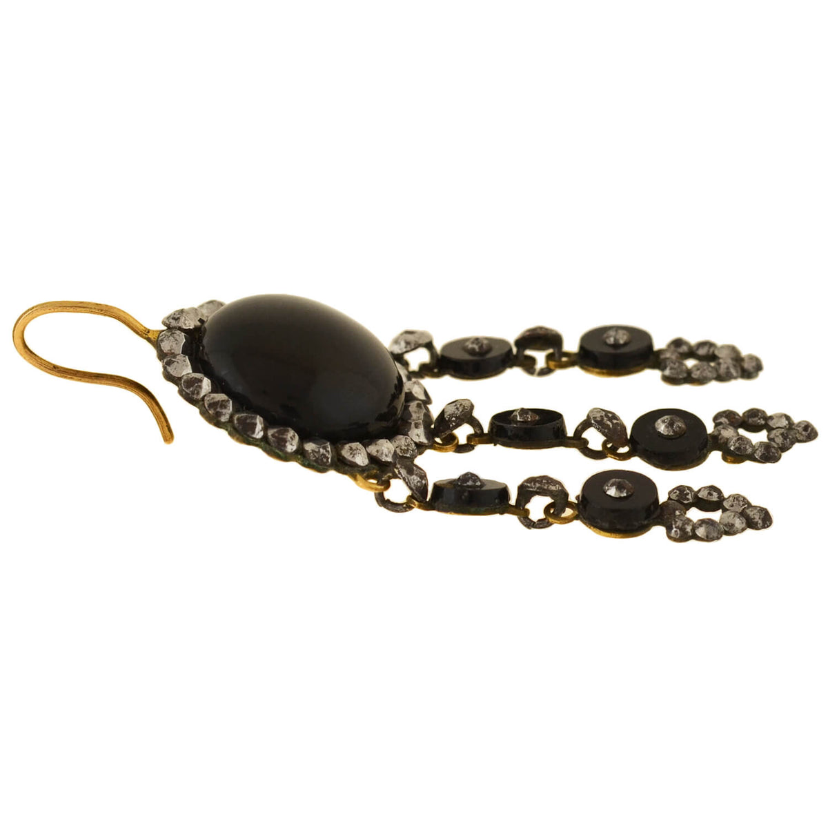 Victorian 14kt Onyx + Cut Steel Dramatic Dangle Earrings