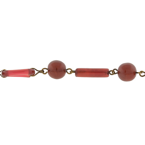 Art Deco Czechoslovakian Brass & Faux Carnelian Glass Necklace