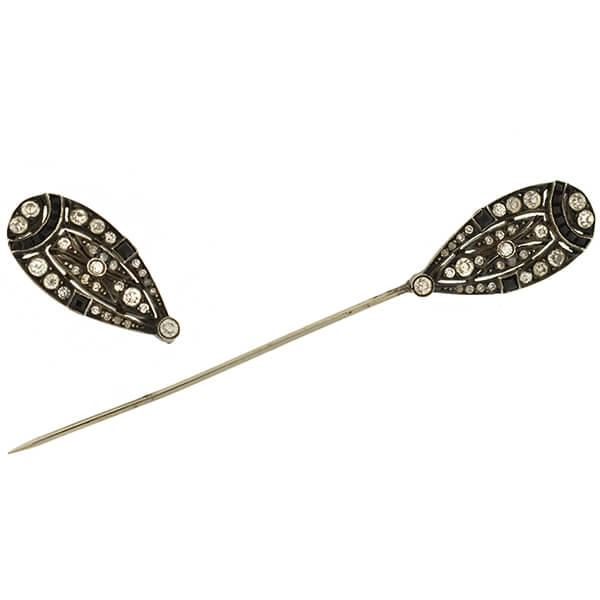 Art Deco Sterling French Paste Onyx Jabot Pin