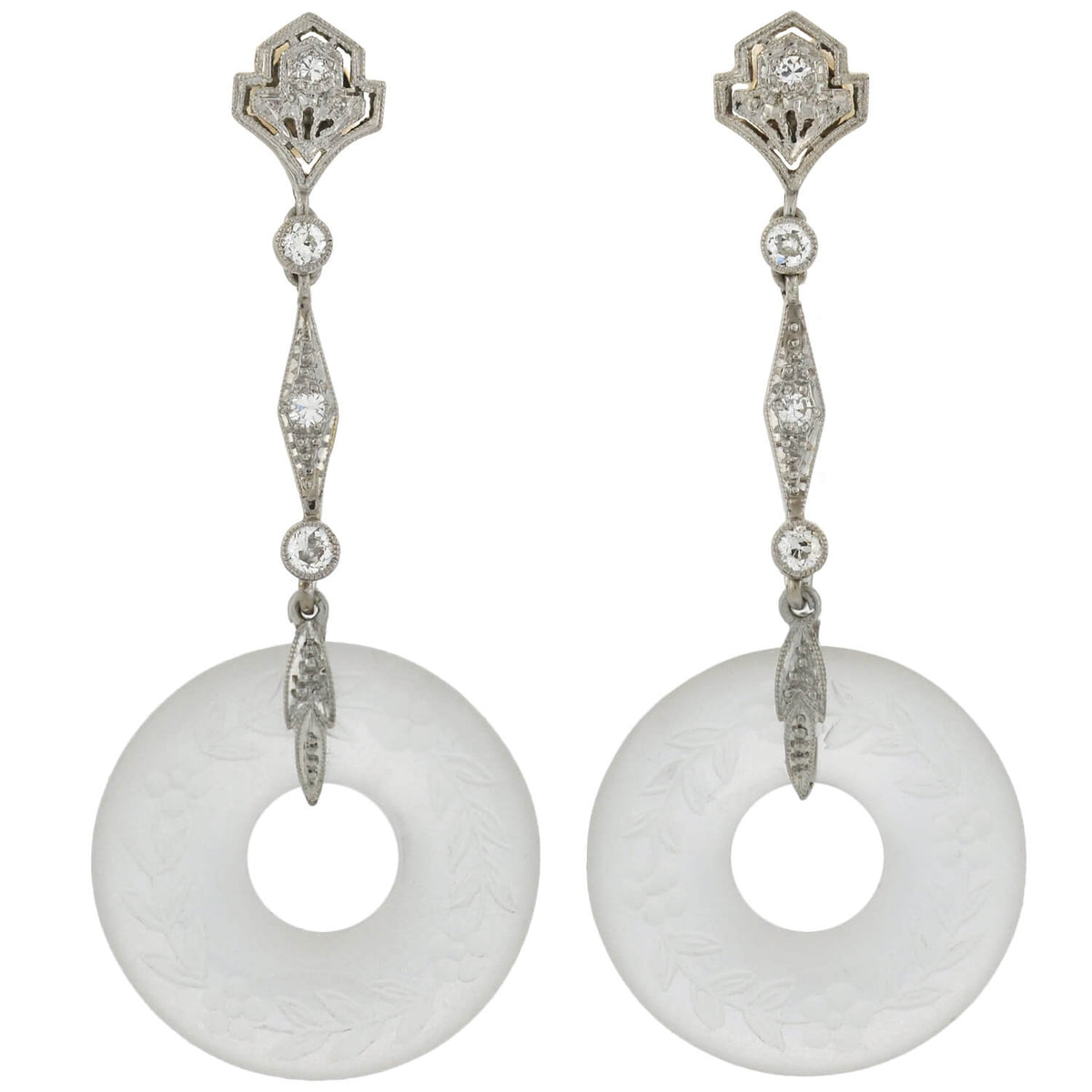 Art Deco Platinum Diamond, Jadeite, Onyx + Rock Crystal Convertible Earrings