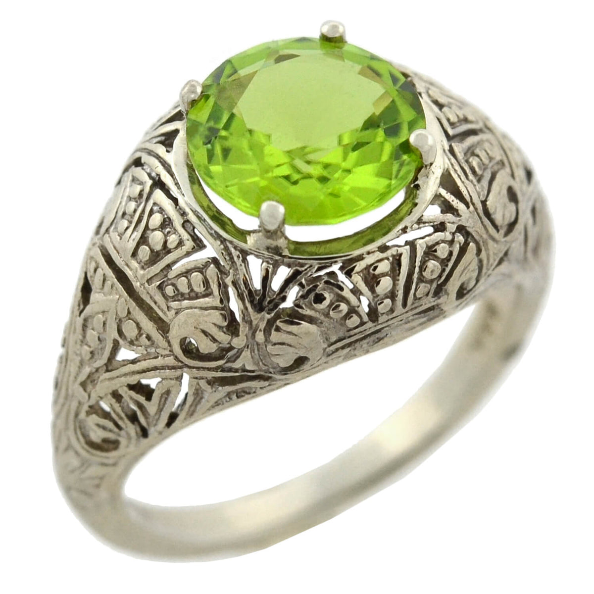 Late Art Deco 14kt Filigree Peridot Ring