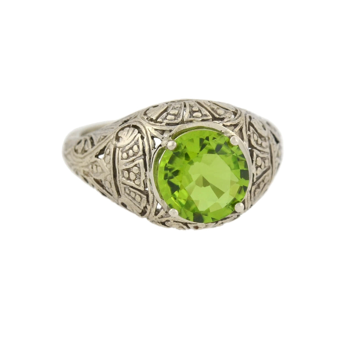 Late Art Deco 14kt Filigree Peridot Ring