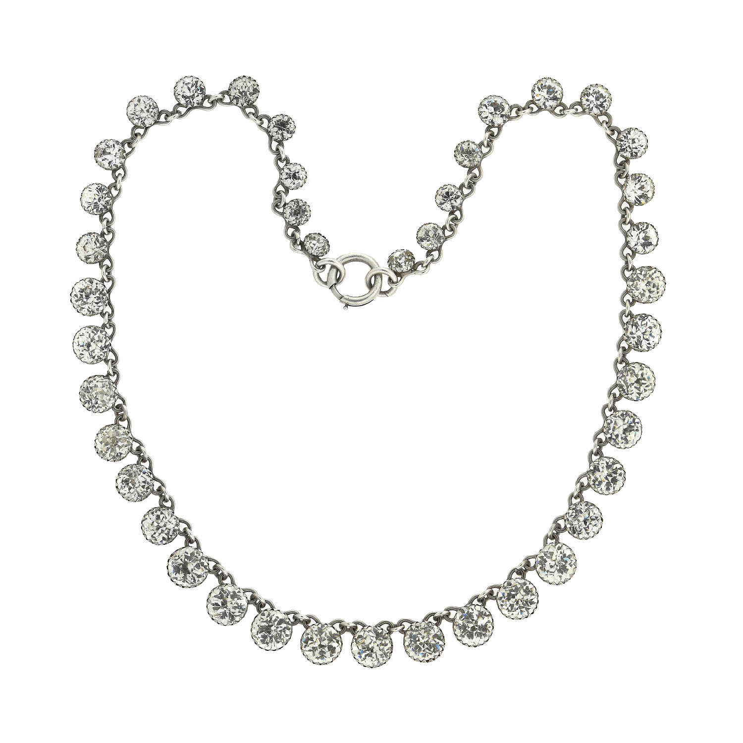 Edwardian Sterling + Paste Drop Riviere Necklace