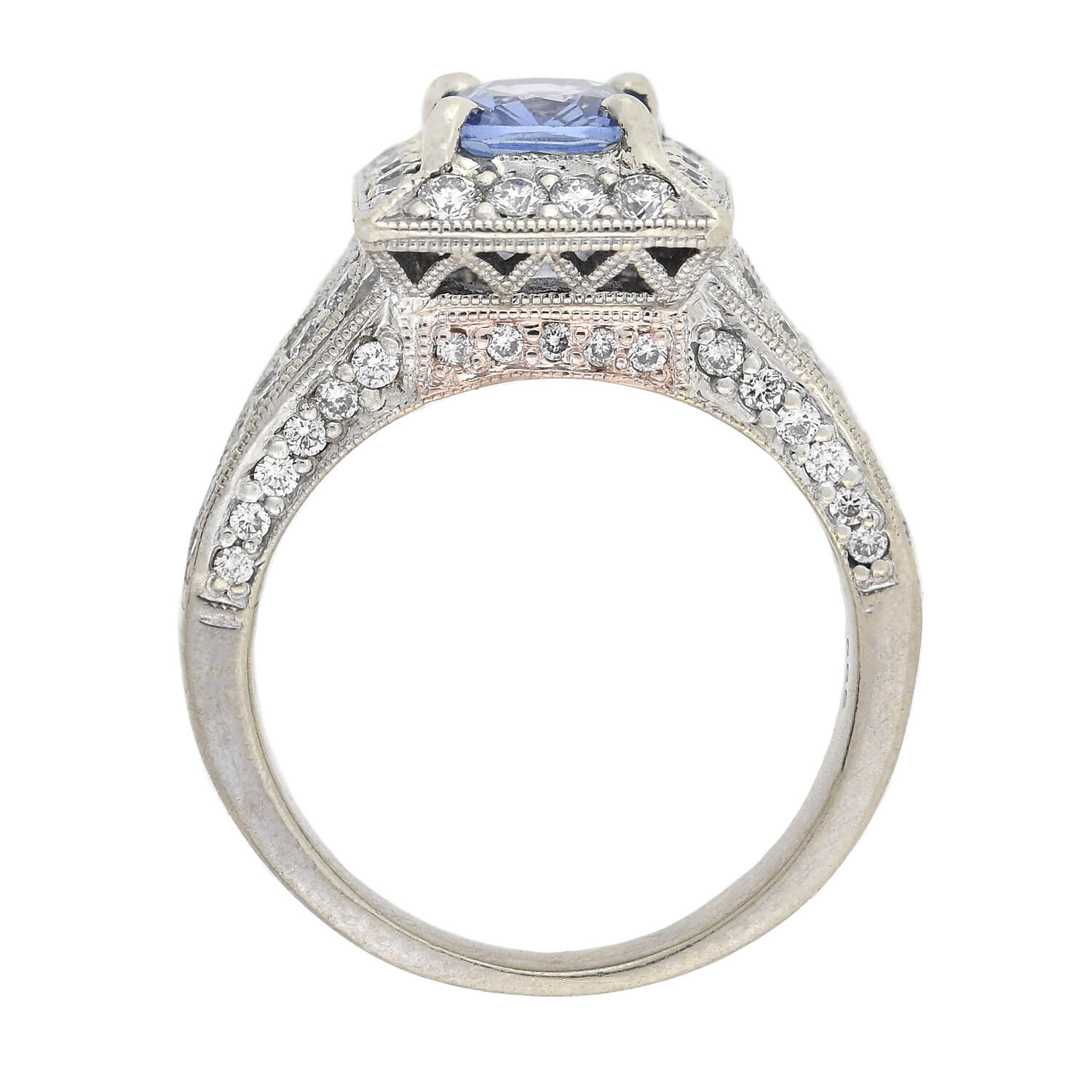 Estate 14kt Diamond + Sapphire Ring 0.90ct center