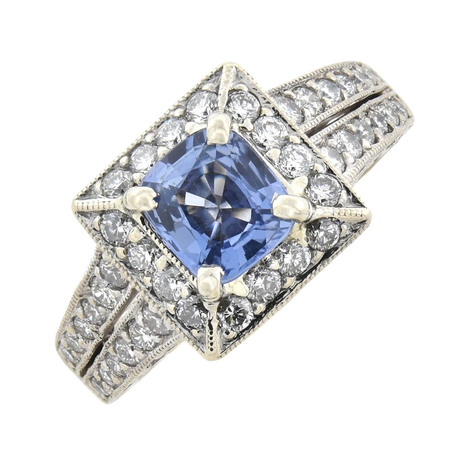 Estate 14kt Diamond + Sapphire Ring 0.90ct center