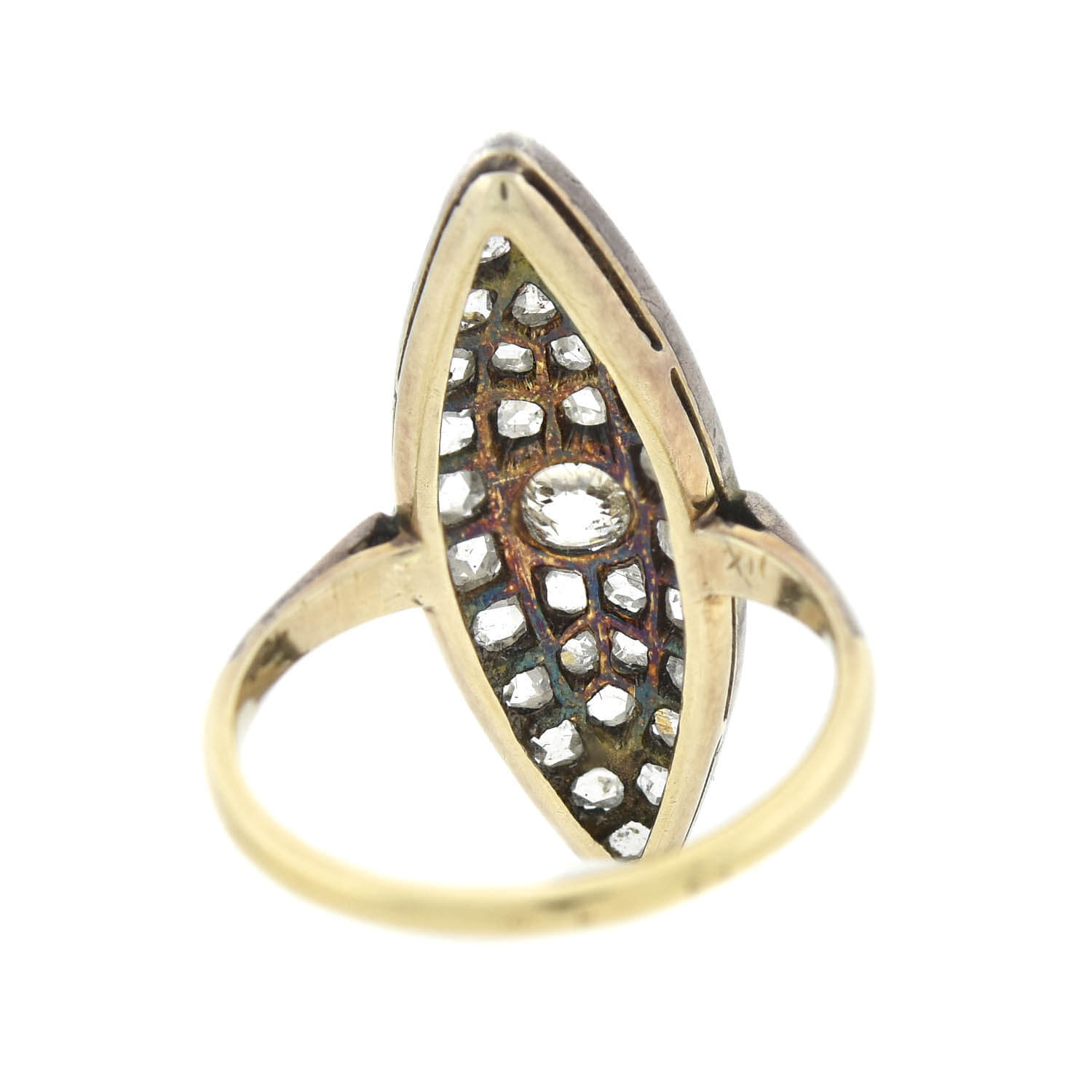 Edwardian 21kt/Sterling + Diamond Navette Ring