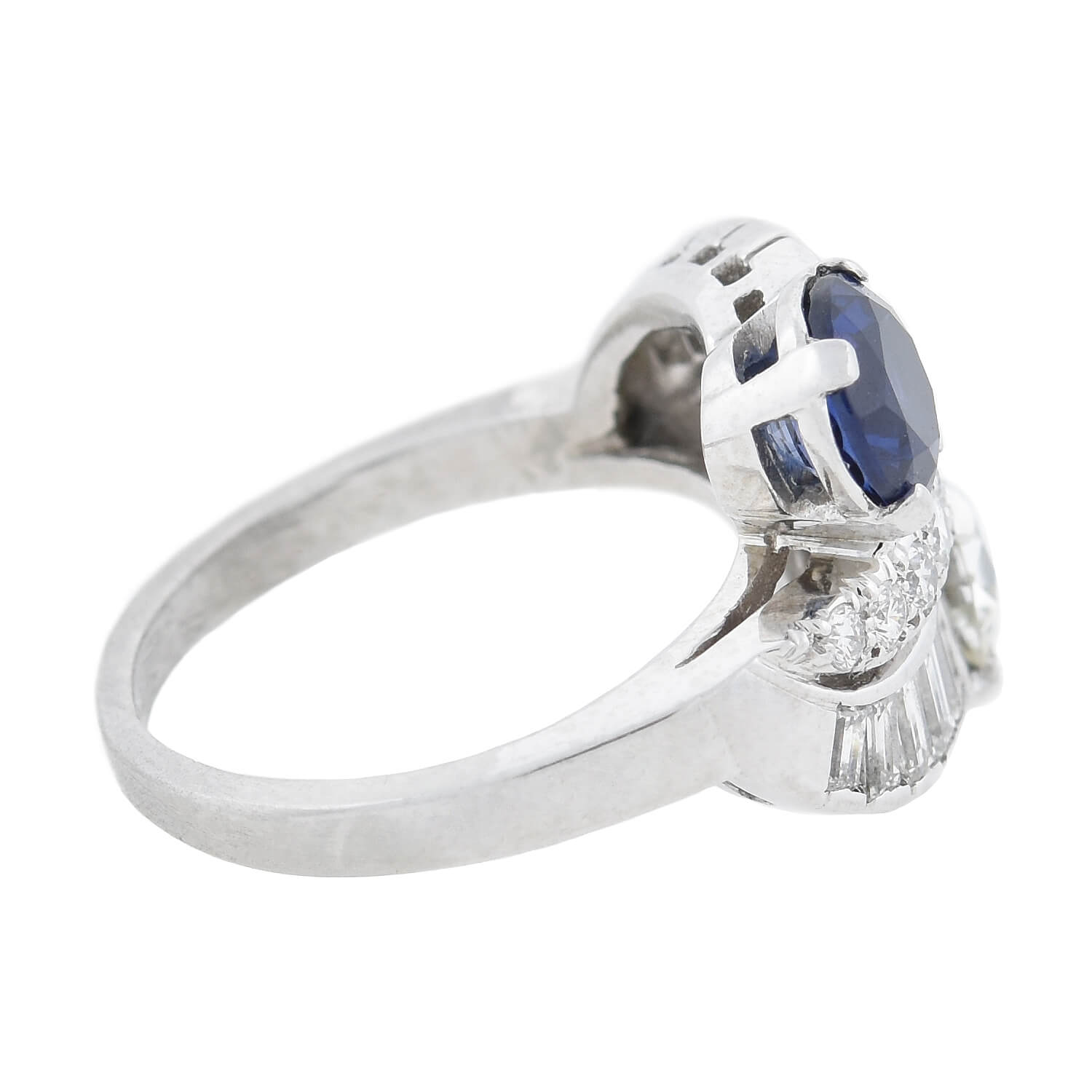 C.D. PEACOCK Art Deco Platinum Diamond + Sapphire Ring