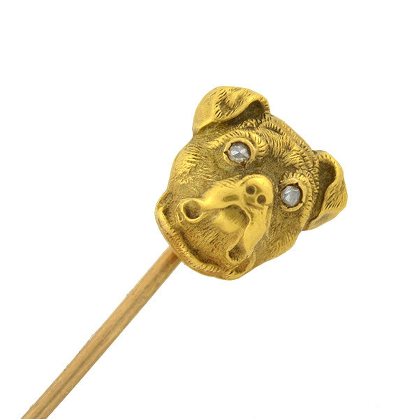 Victorian 14kt Rose Cut Diamond Dog Stick Pin