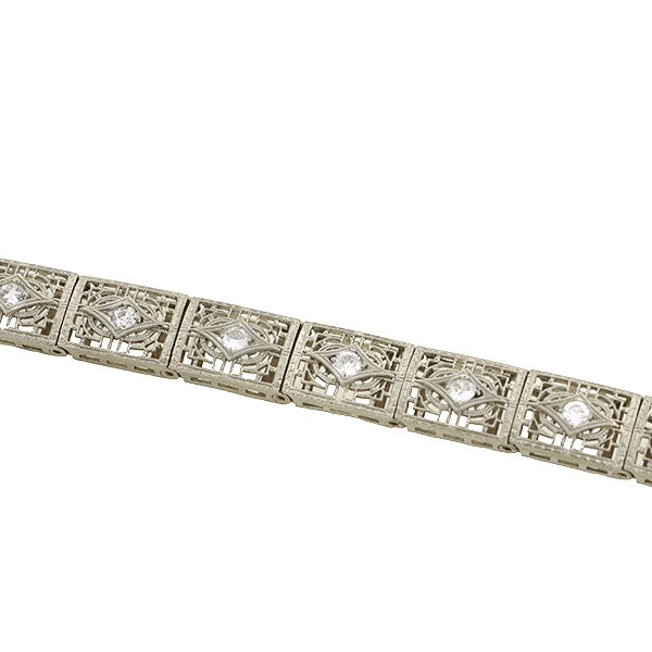 Art Deco 14kt/Platinum & Diamond Filigree Line Bracelet 1.15ctw