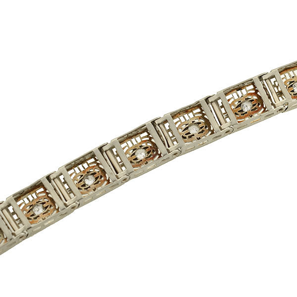 Art Deco 14kt/Platinum & Diamond Filigree Line Bracelet 1.15ctw