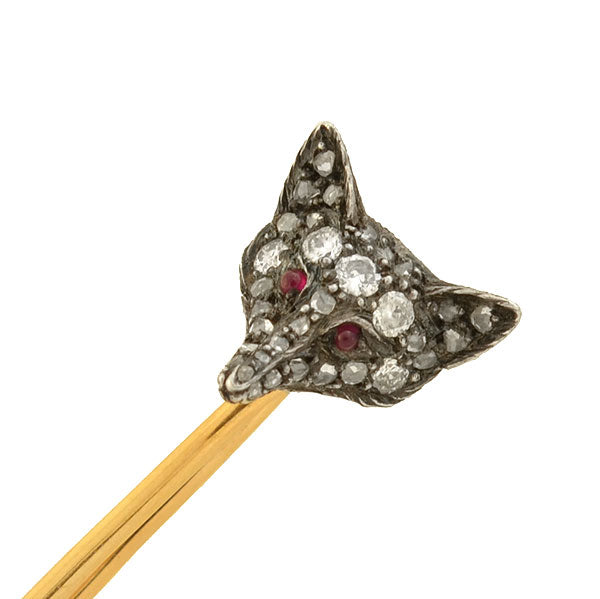 Victorian Sterling/14kt Diamond + Ruby Fox Safety Pin