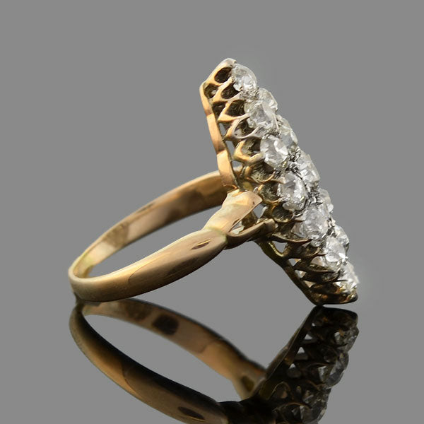 Victorian 15kt/Sterling Pavé Diamond Navette Ring