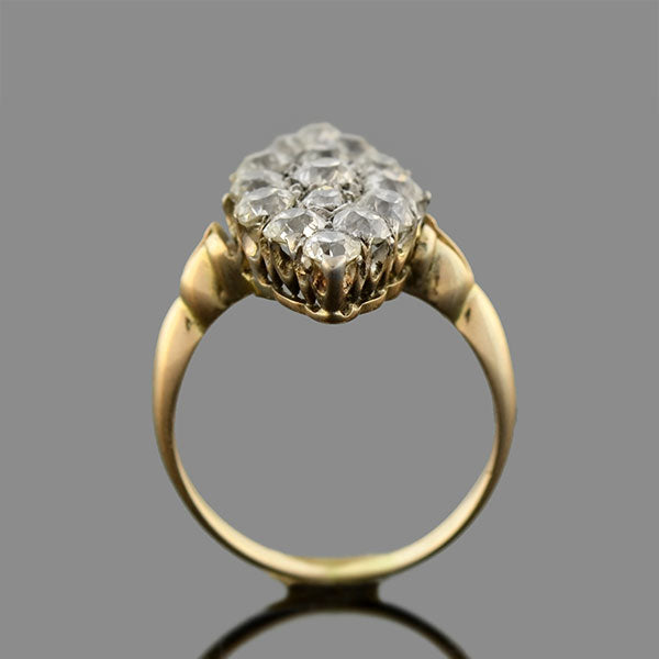 Victorian 15kt/Sterling Pavé Diamond Navette Ring