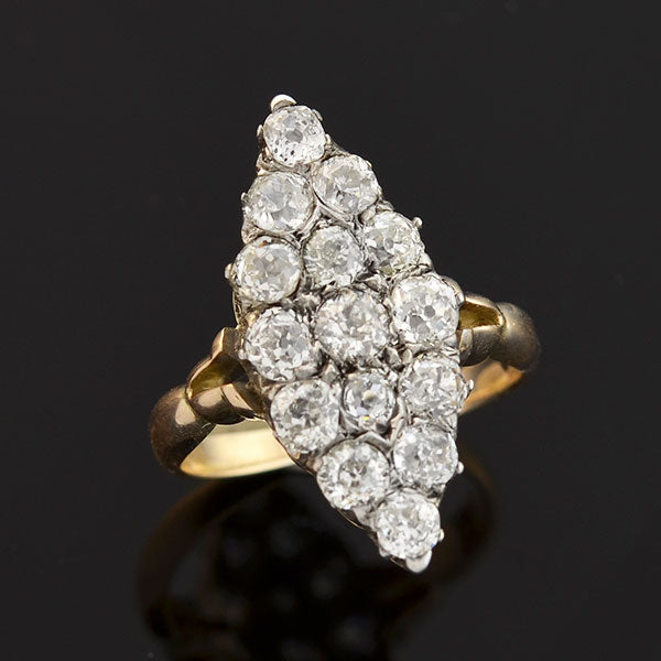 Victorian 15kt/Sterling Pavé Diamond Navette Ring