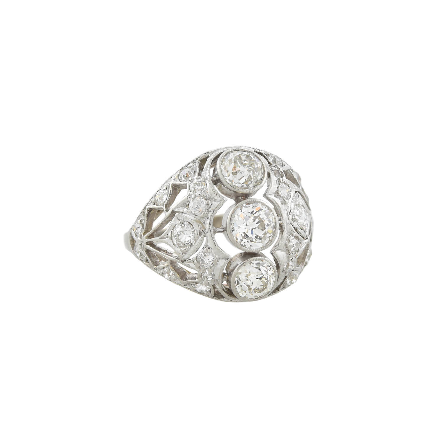 Edwardian 14kt+Platinum Diamond Dome Ring 2ctw