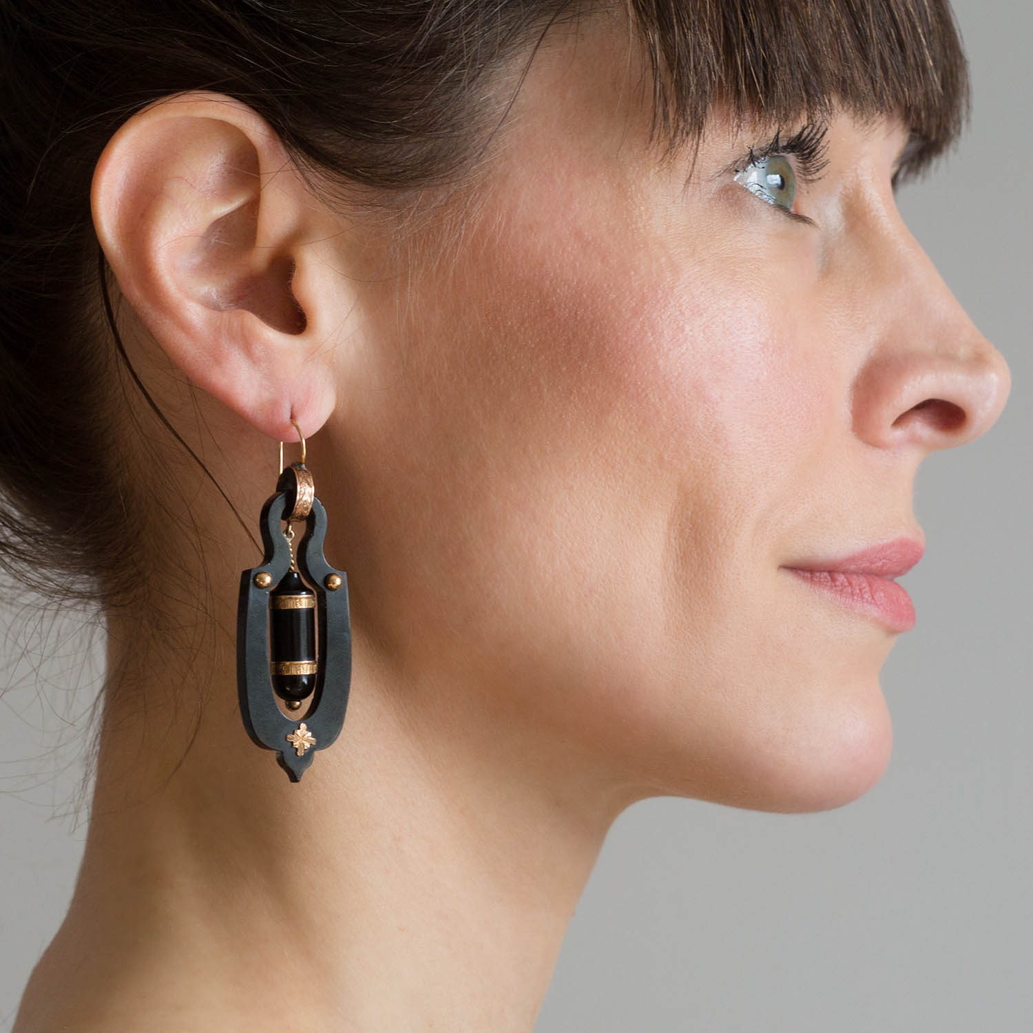 Victorian 18kt Large Hand-Carved Jet Urn Earrings