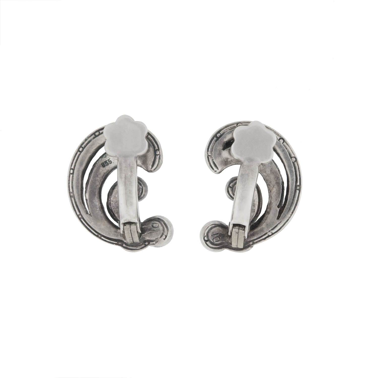 Retro .835 Silver French Paste Left / Right Clip-On Earrings