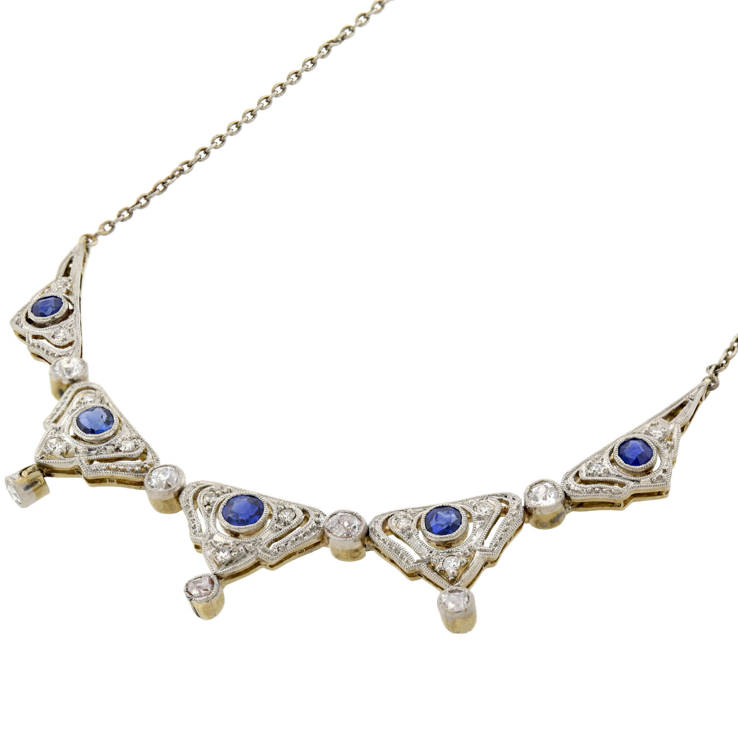 Edwardian Platinum/14kt Diamond + Natural Sapphire Necklace