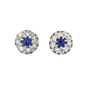 Edwardian 9kt/14kt Sapphire + Diamond Stud Earrings