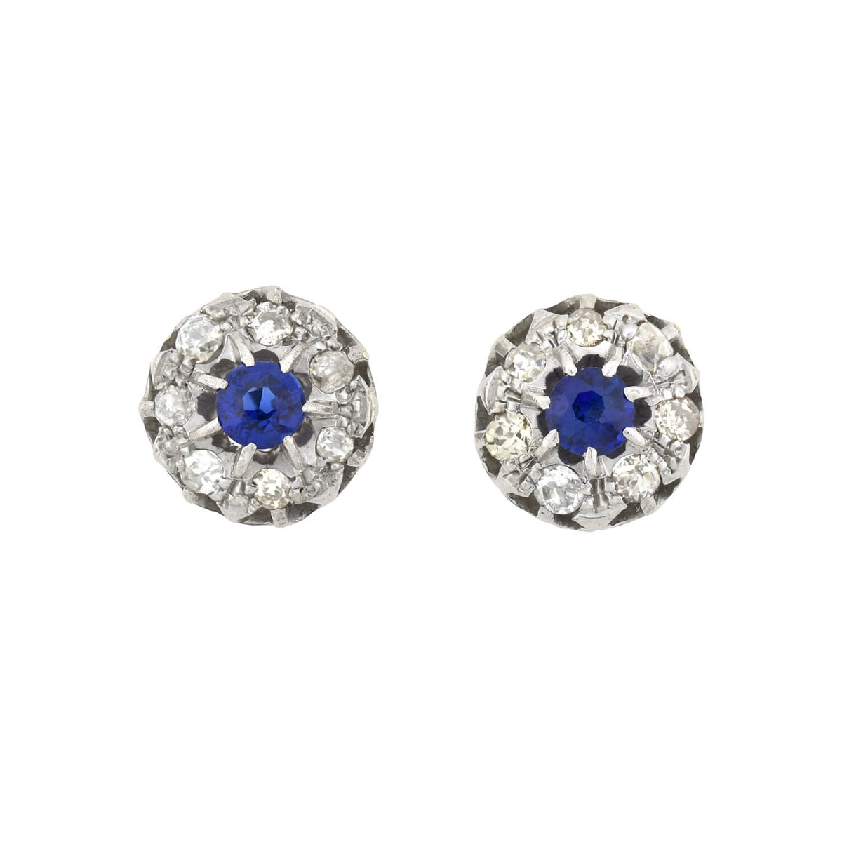 Edwardian 9kt/14kt Sapphire + Diamond Stud Earrings