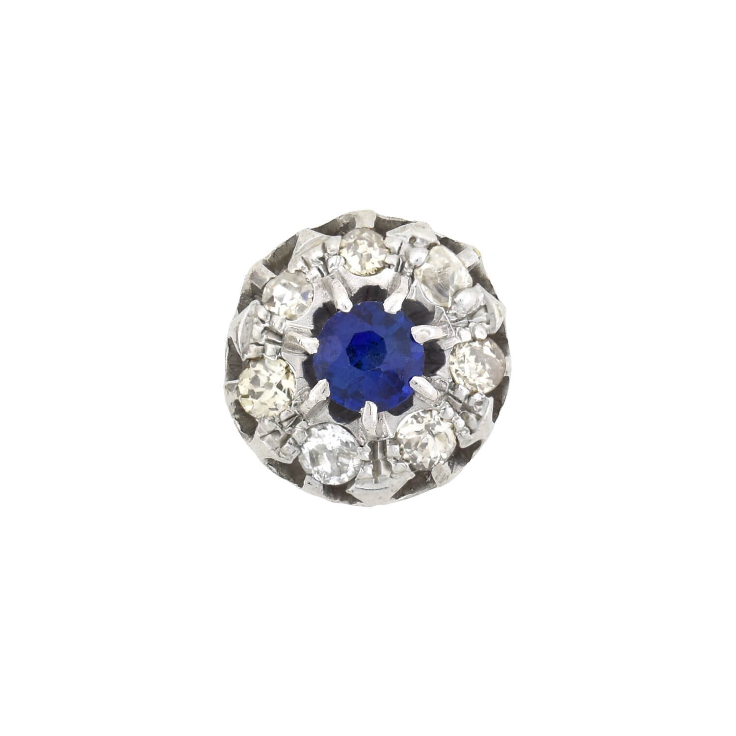 Edwardian 9kt/14kt Synthetic Sapphire + Diamond Stud Earrings