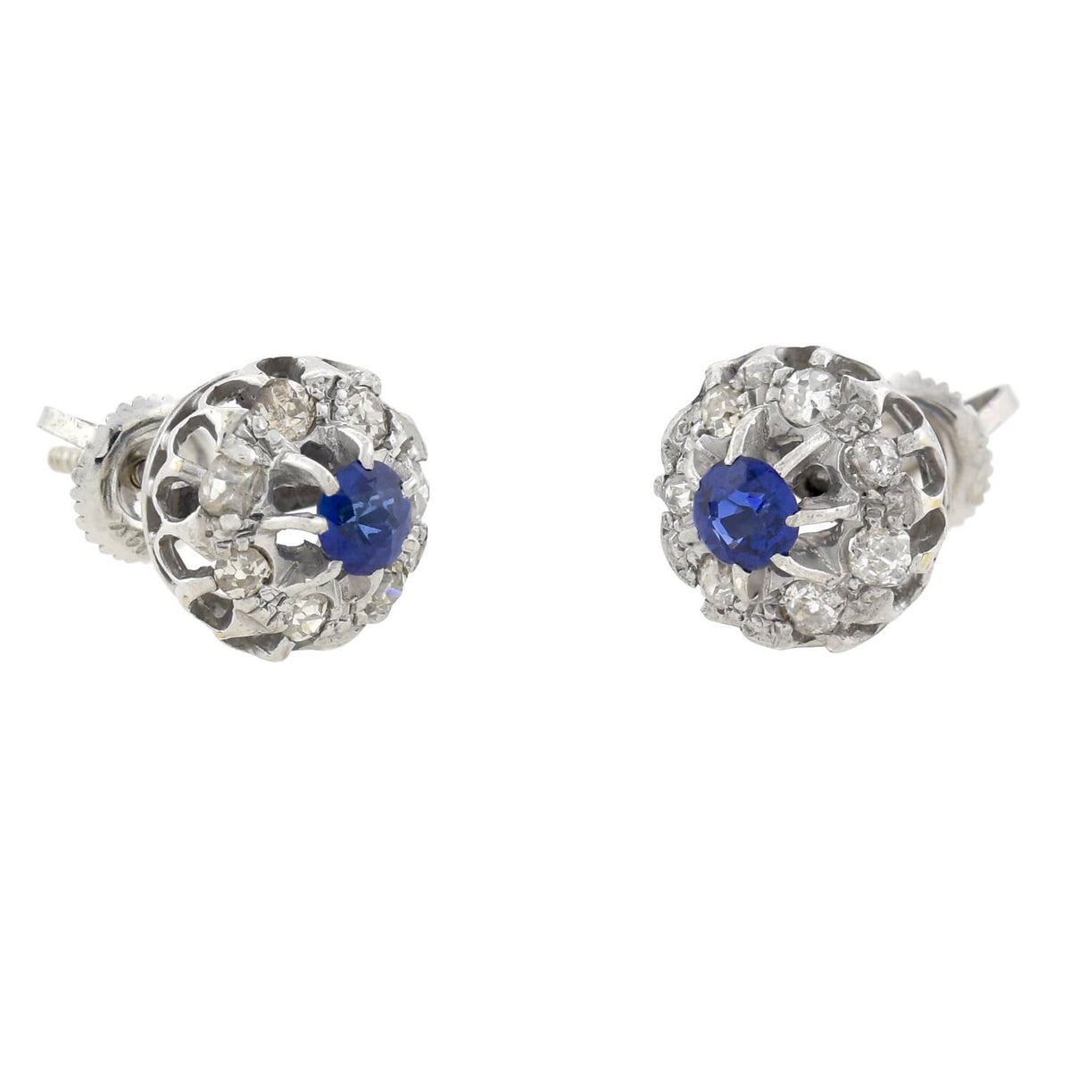 Edwardian 9kt/14kt Sapphire + Diamond Stud Earrings