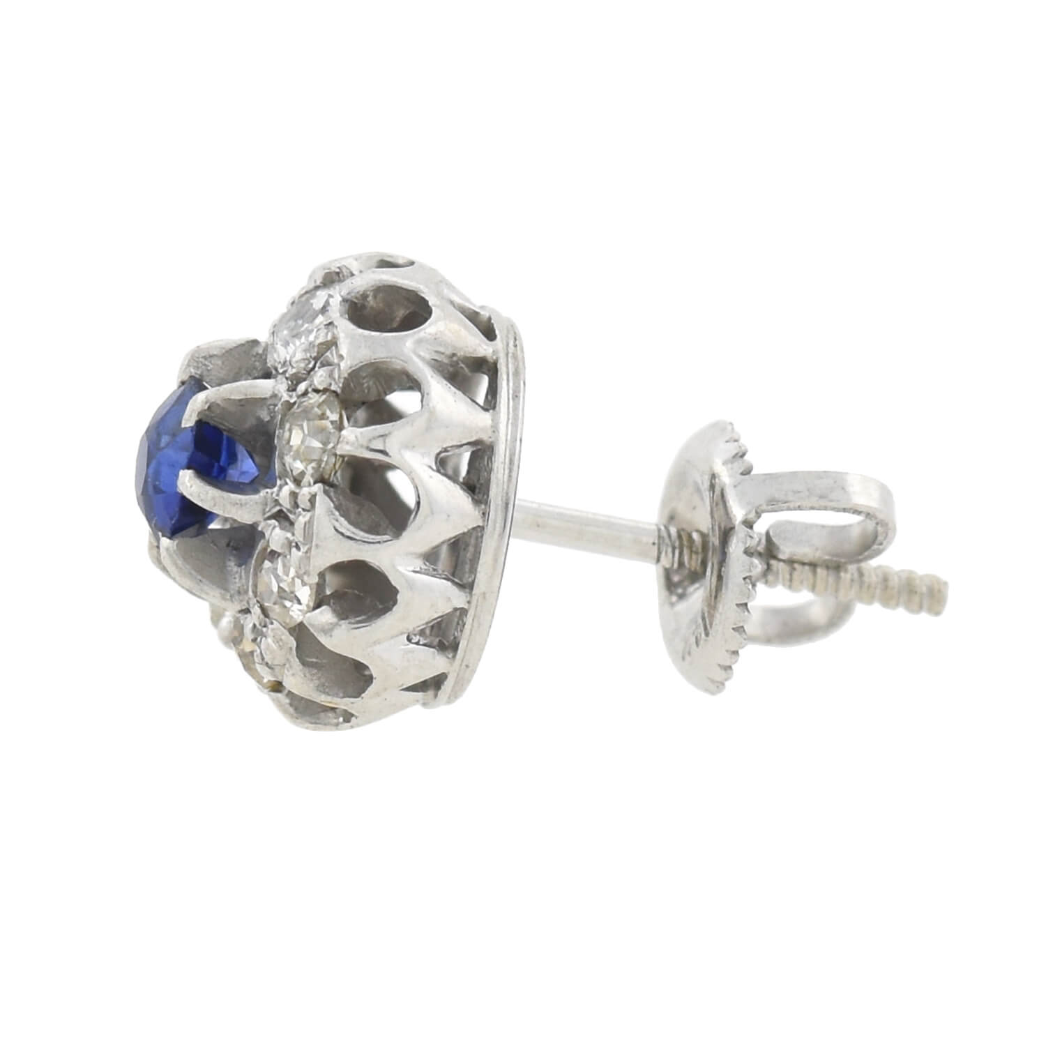 Edwardian 9kt/14kt Synthetic Sapphire + Diamond Stud Earrings