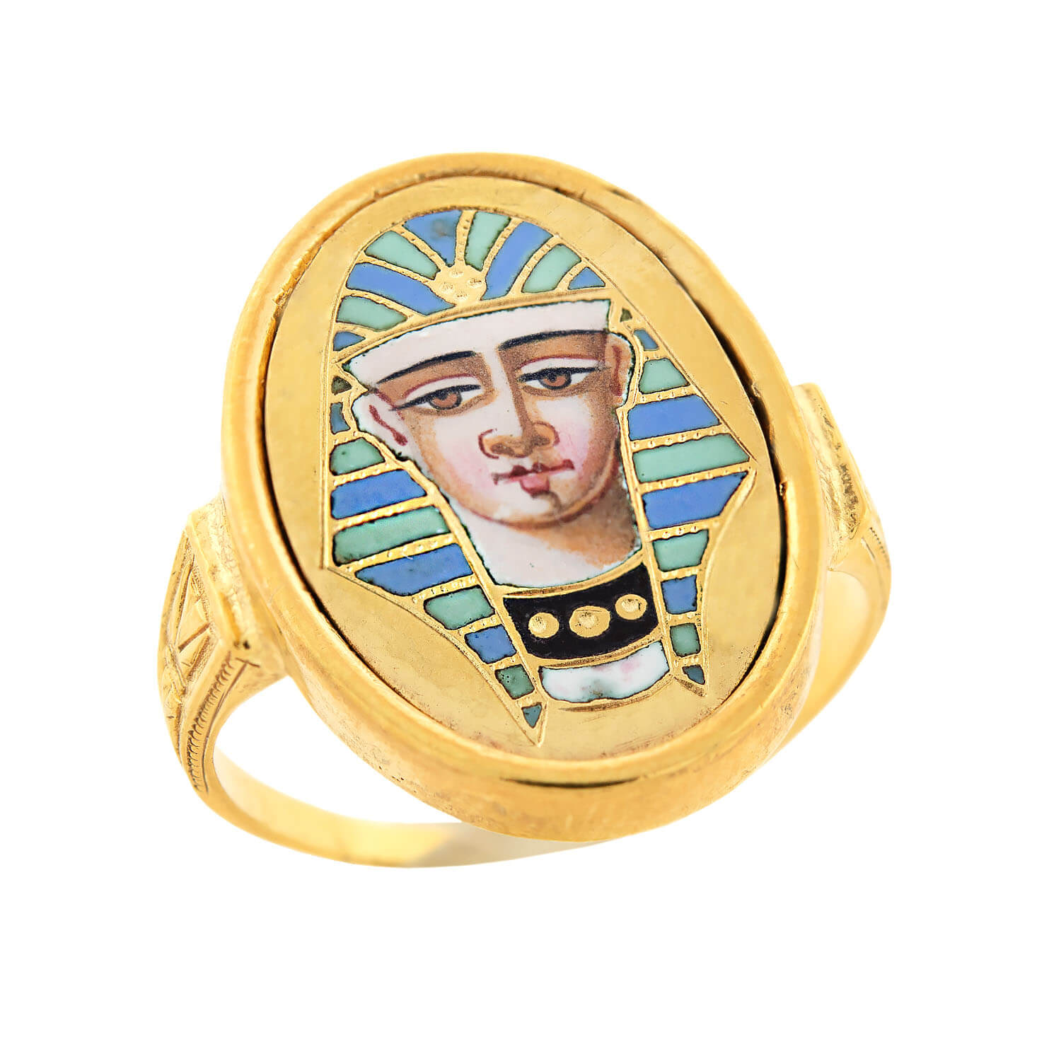 Late Victorian Egyptian Revival 18kt + Enamel Ring