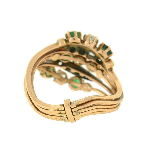 Late Victorian 14kt Emerald & Diamond Curvy Harem Ring