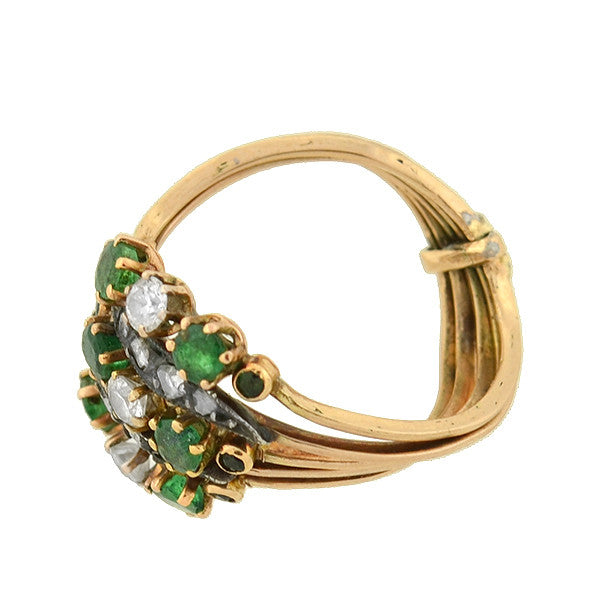 Late Victorian 14kt Emerald & Diamond Curvy Harem Ring