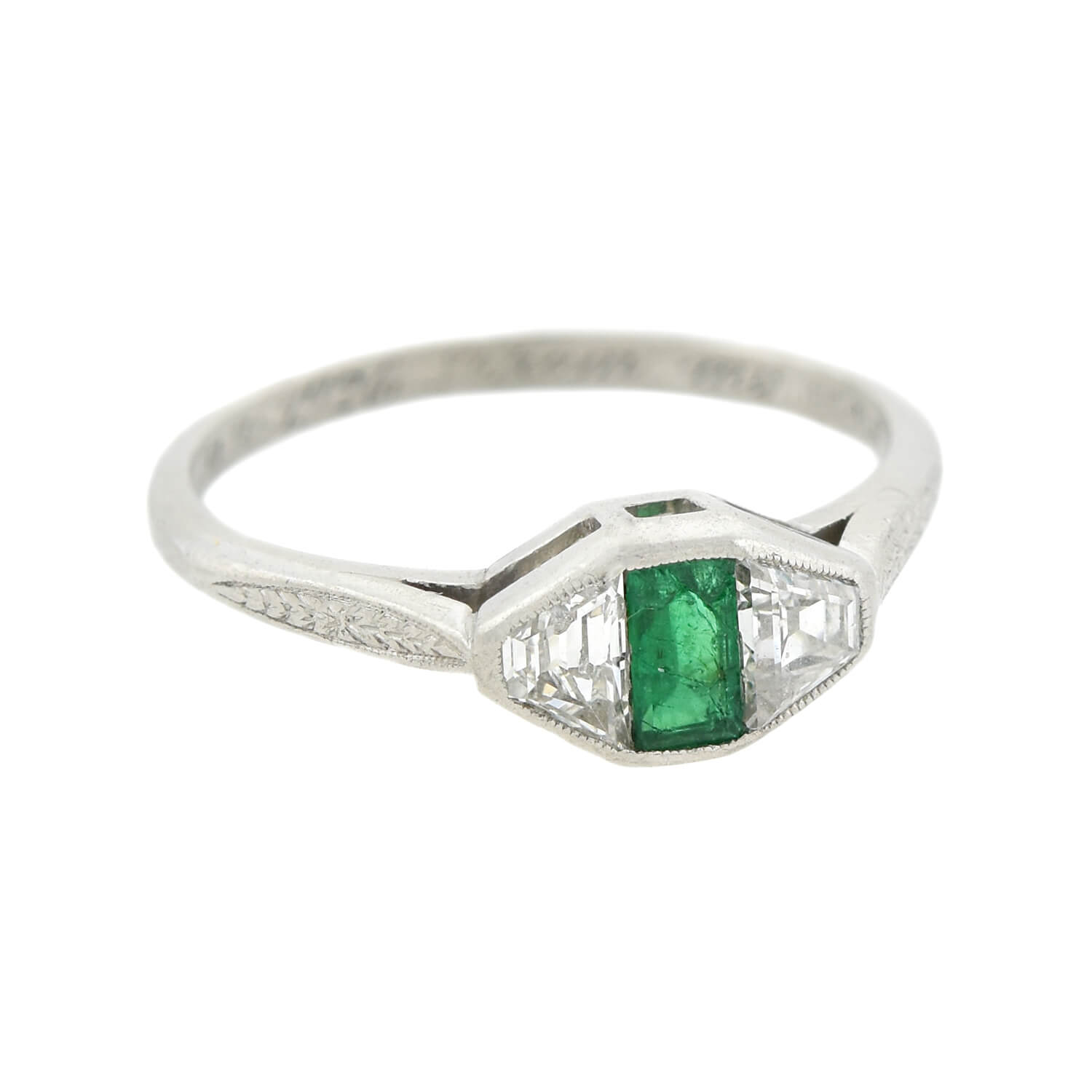 Edwardian Platinum Diamond + Emerald Ring