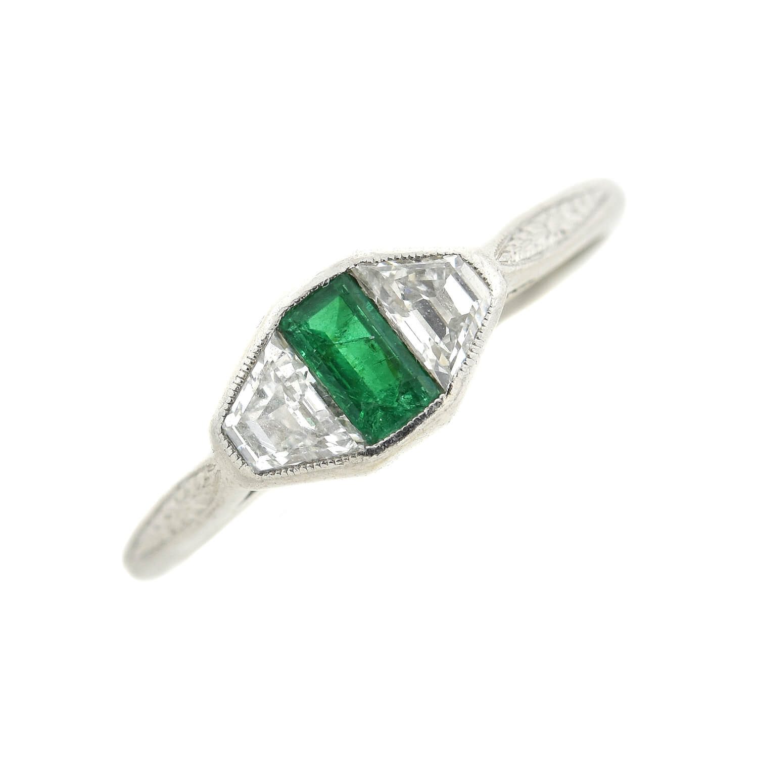 Edwardian Platinum Diamond + Emerald Ring