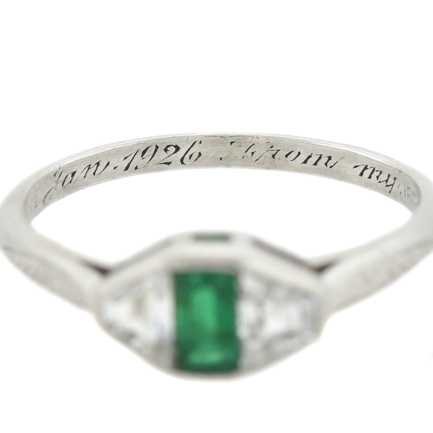 Edwardian Platinum Diamond + Emerald Ring