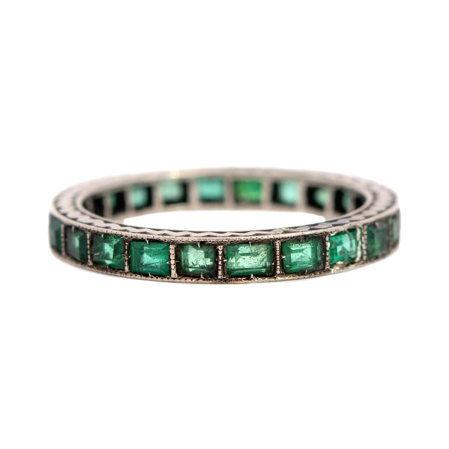 Art Deco Platinum Emerald Cut Emerald Eternity Band