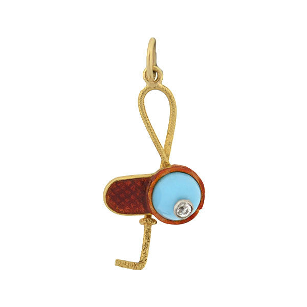 Victorian 18kt Enamel Jockey Cap & Riding Crop Charm