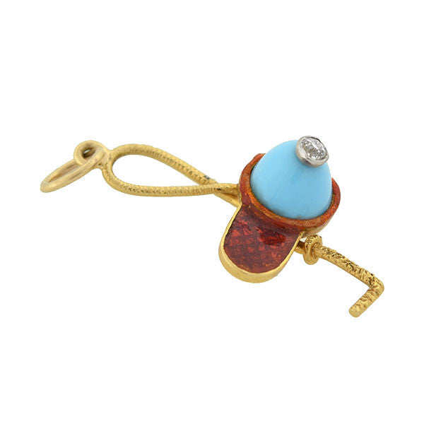 Victorian 18kt Enamel Jockey Cap & Riding Crop Charm