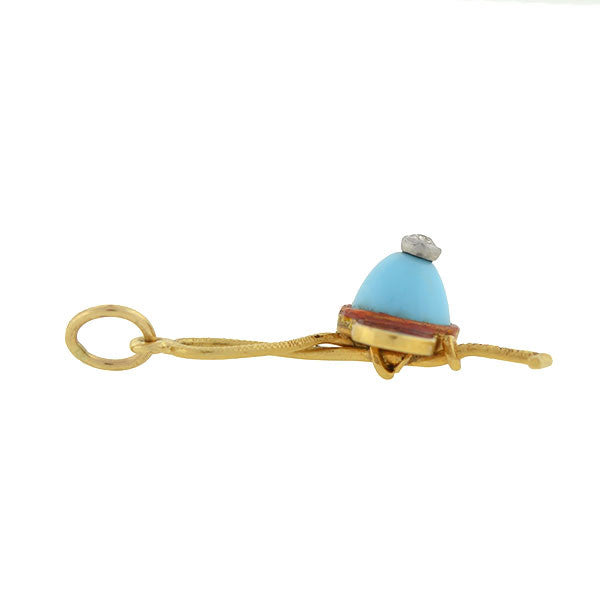 Victorian 18kt Enamel Jockey Cap & Riding Crop Charm