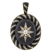 Victorian 15kt Enamel & Rose Cut Diamond Starburst Locket